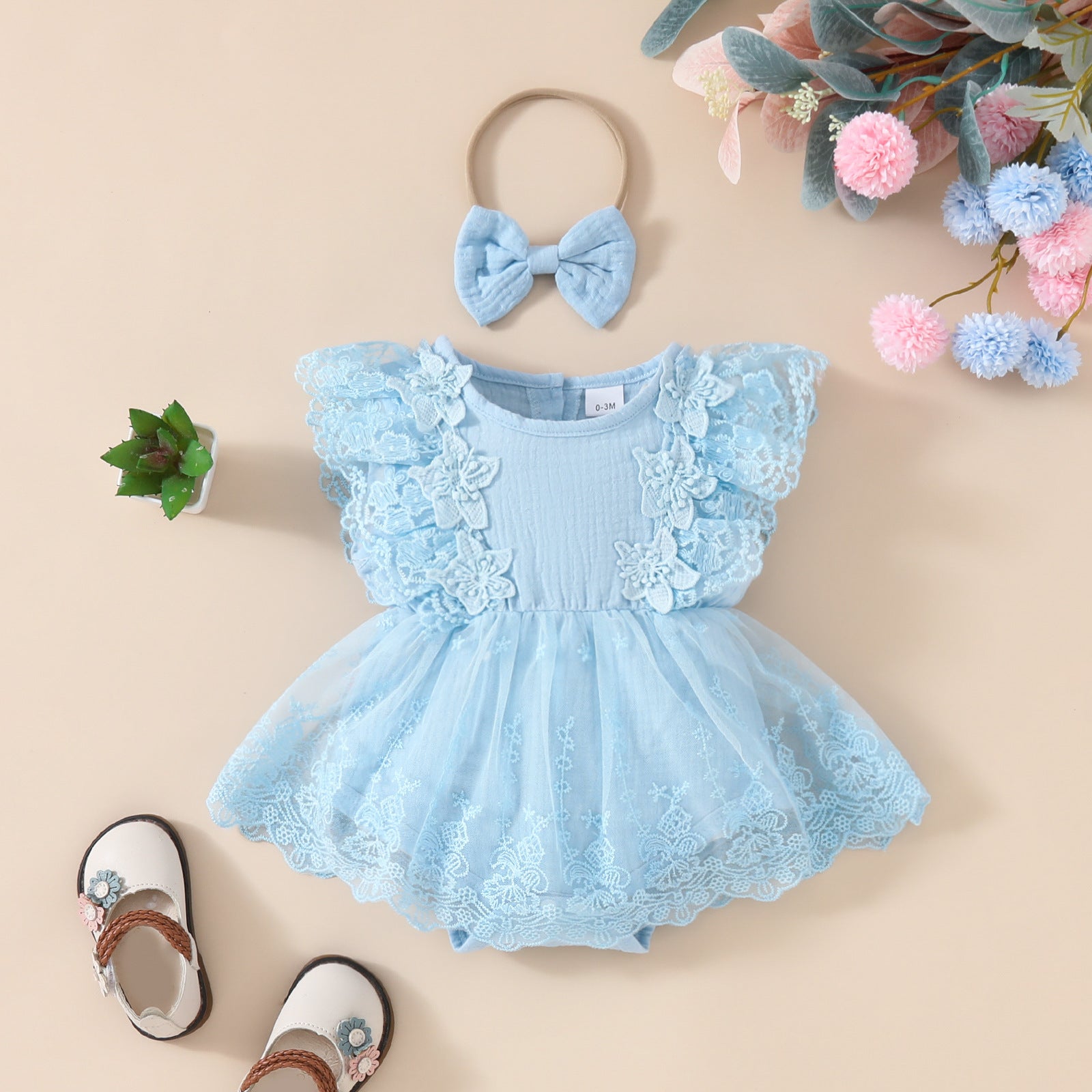 2024 Summer Baby Girl Sweet Sleeveless Lace Triangle Rompers Mesh Lace Flower Dress
