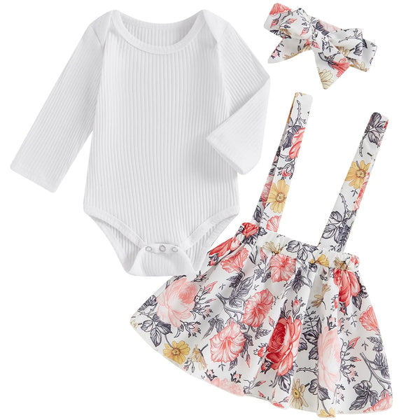 Mubineo Baby Girl Clothes Cute Skirt Outfits Long Sleeve Romper Flower Overall Dress Infant Newborn Outfit (White Flower 0-3 Months) - # BAAA51210006
