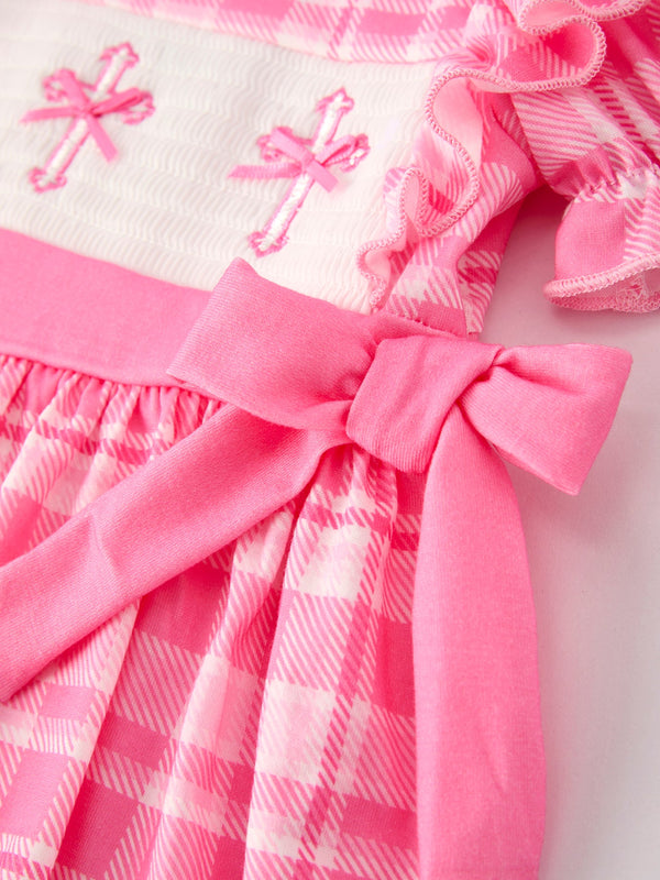 Pink Plaid Smocked Church Christ Bishop Christening Dress