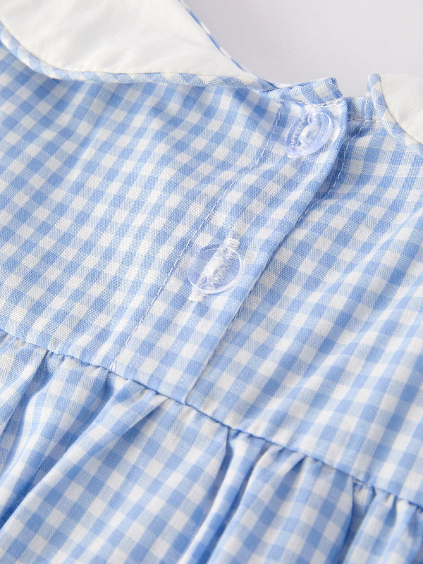 Blue Rabbit Embroidery Plaid Baby Collar Dress