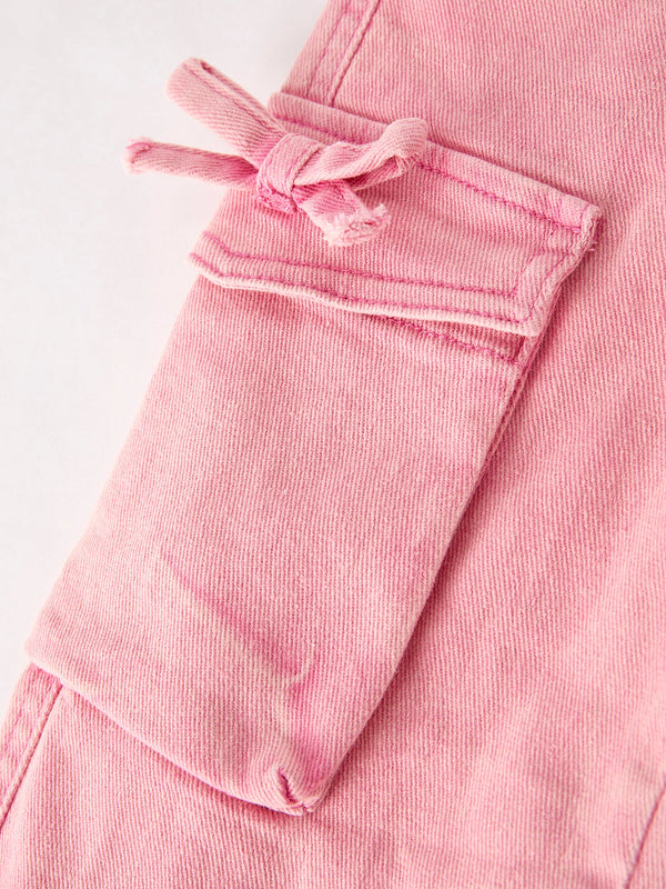Pink Wide-Leg Denim Pants With Pockets