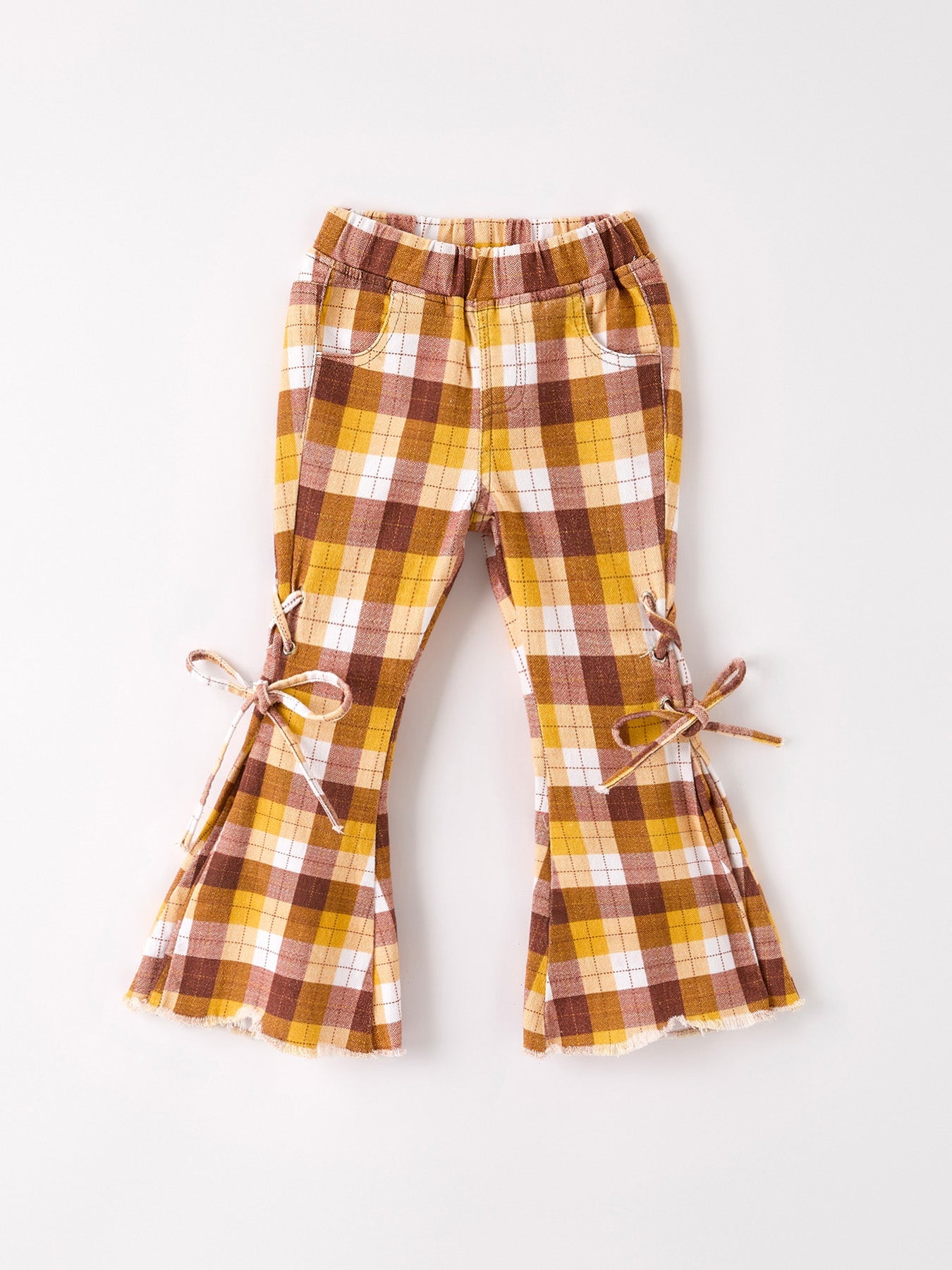 Fall Thanksgiving Brown Plaid Bow Trousers