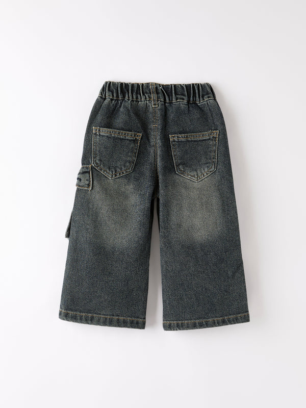 Girls Bow Stretch Wide-Leg Jeans