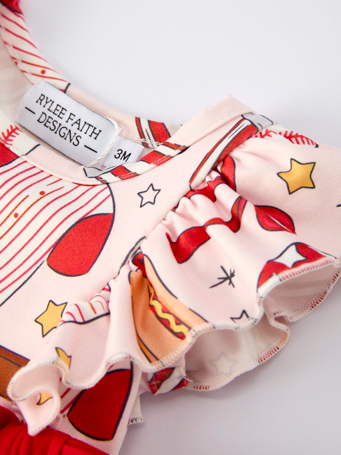 Baby Girl Romper with Red Bows Baseball Print