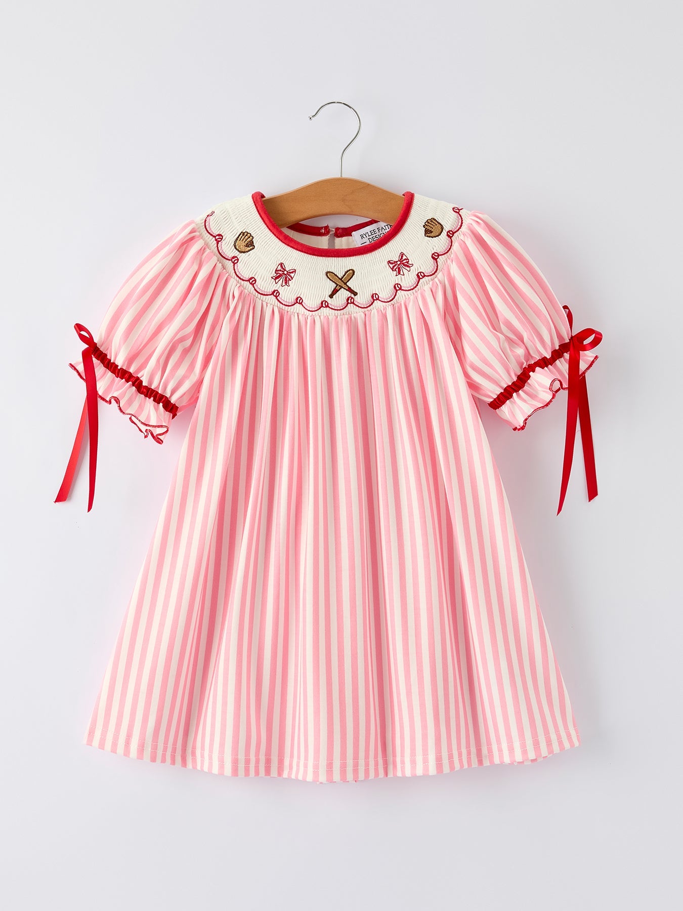 Girls Summer Baseball Embroidery Dress – Pink Stripe Casual Outfit