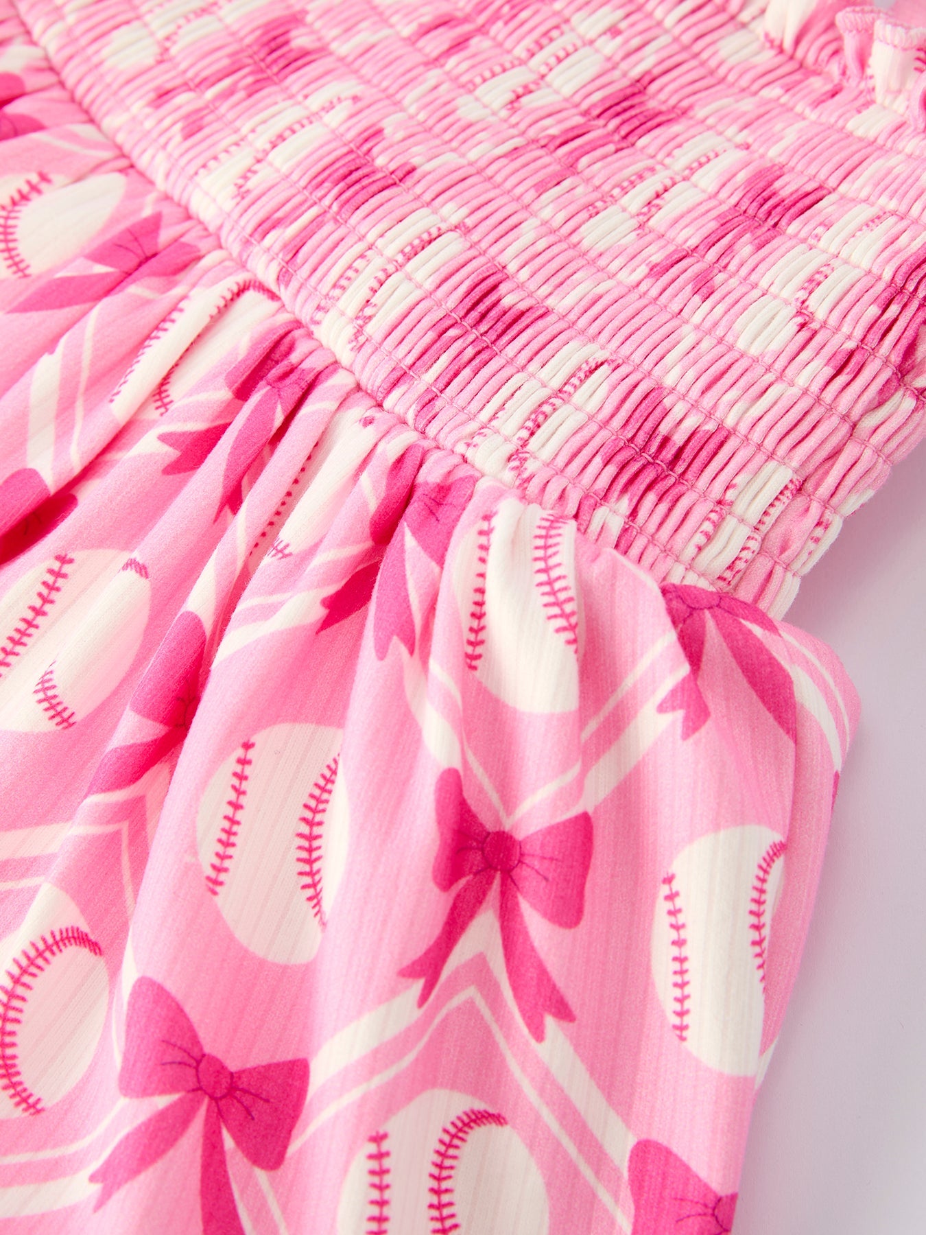Baby Girl Pink Baseball Bow Print Romper Summer Outfit