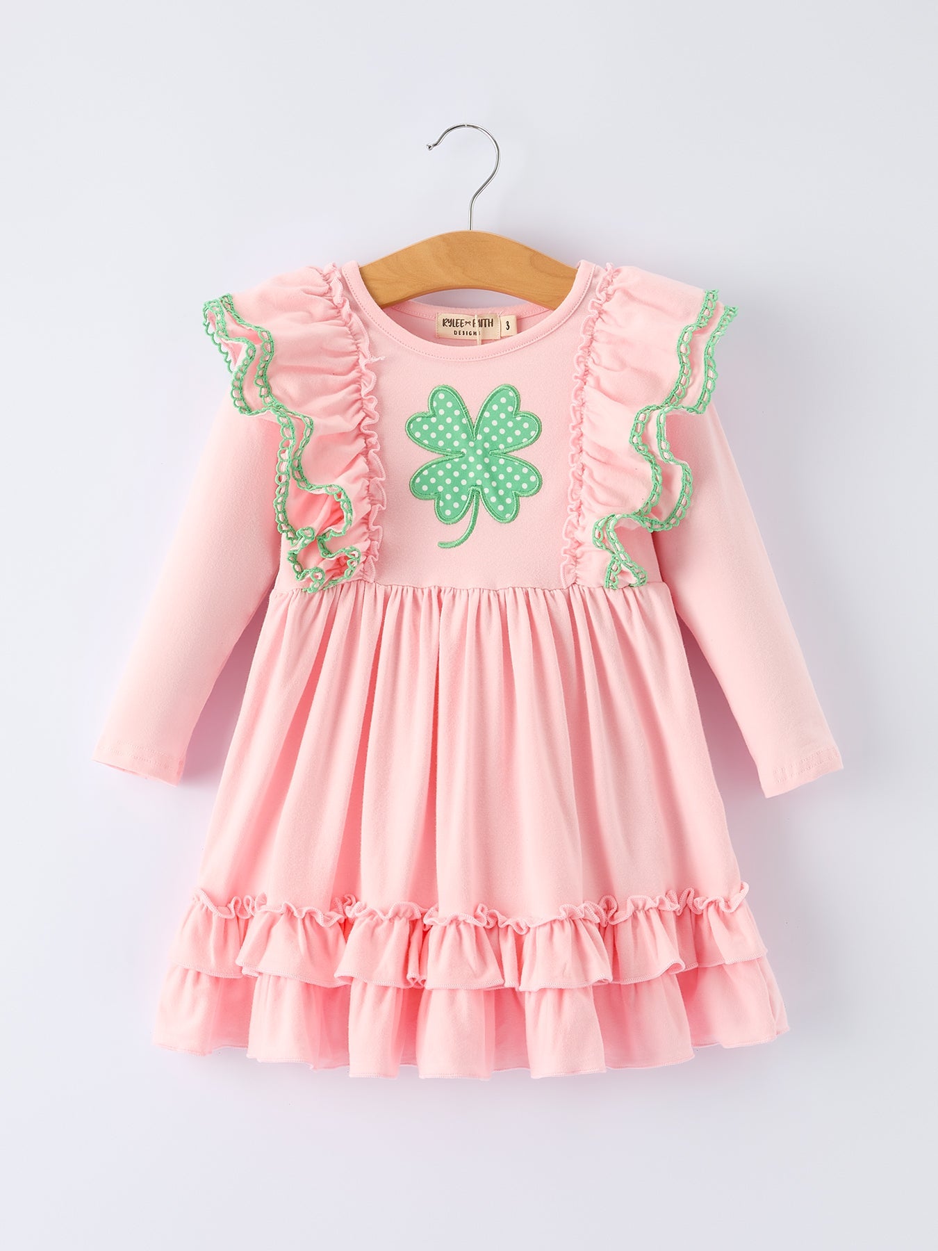 Girls St. Patrick’s Day Shamrock Applique Ruffle Girls Dress