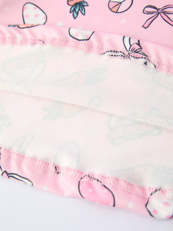 Pink Easter Bunny Carrot Print Girls Short Sleeve Dress