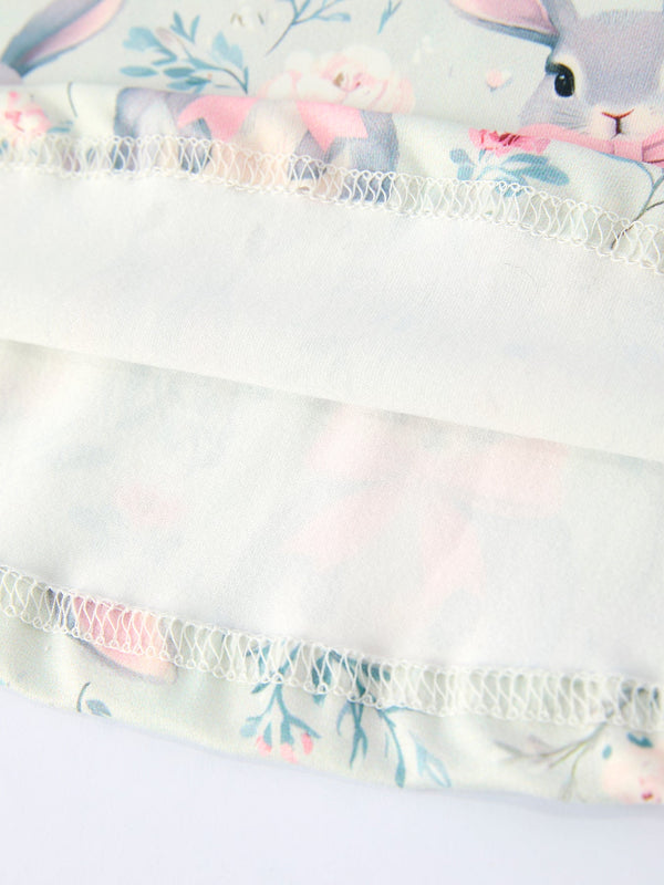 Easter Bunny Bow Print Twirl Short Sleeve Dress