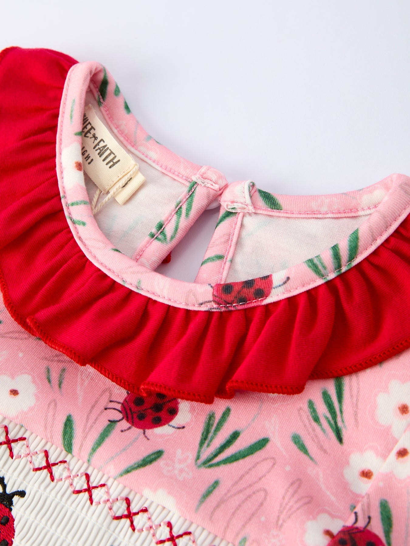 Spring Ladybug Smocked Embroidered Girls Dress