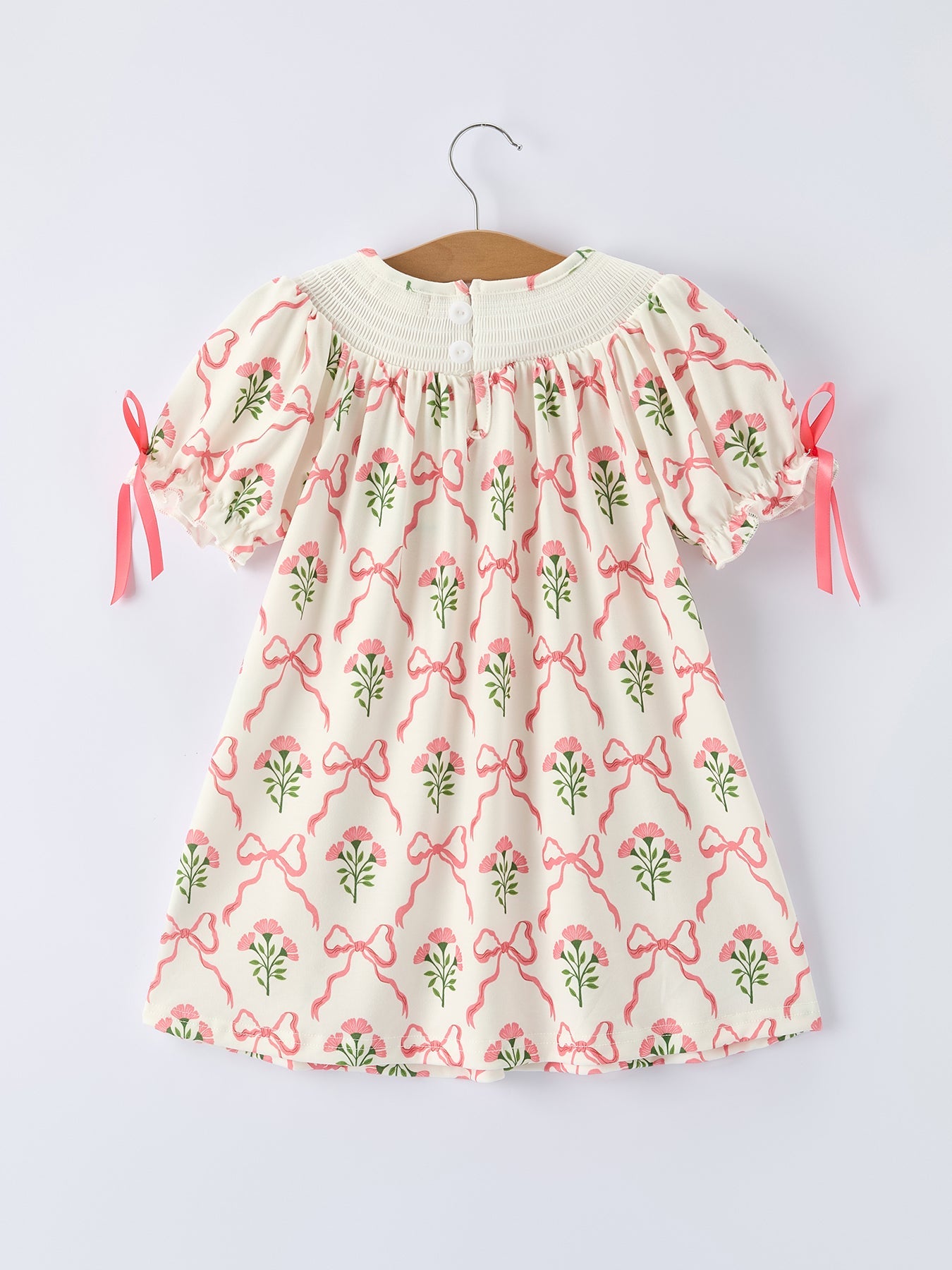 Spring Floral Smocking Embroidery Bow Girls Dress