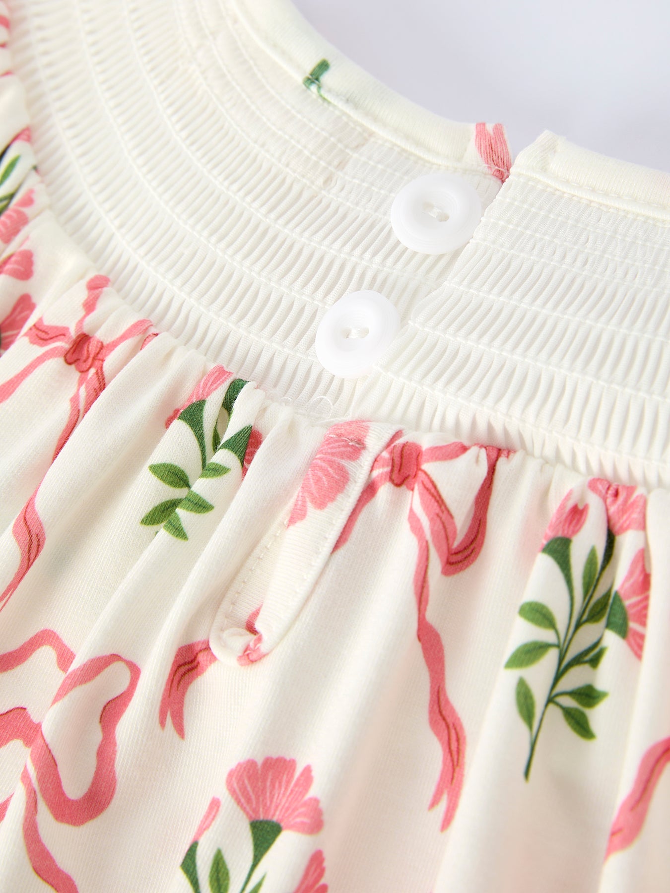 Spring Floral Smocking Embroidery Bow Girls Dress