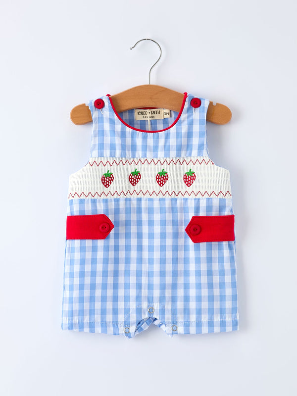 Baby Boys Summer Strawberry Embroidered Smocked Romper