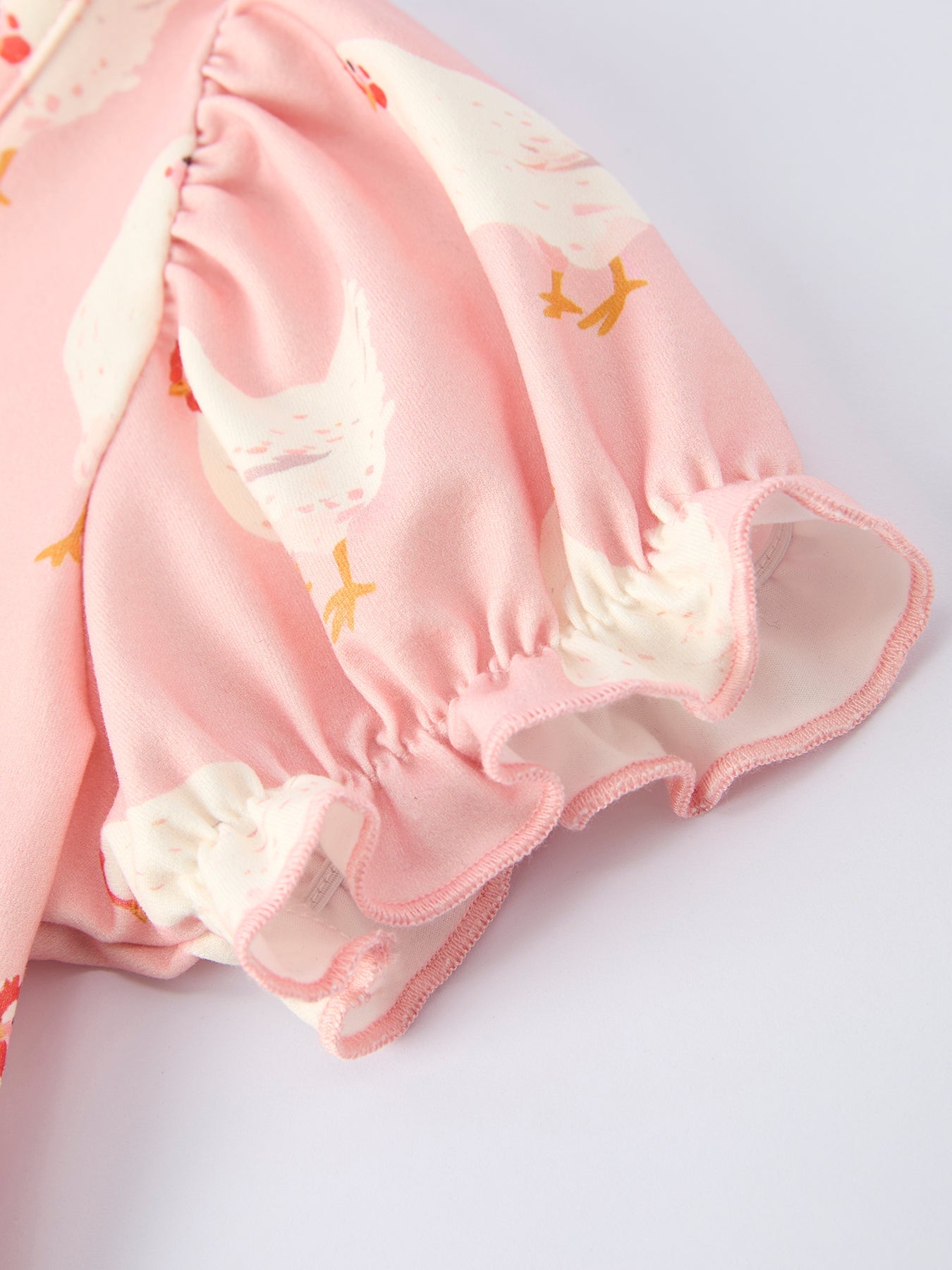 Farm Spring Chicken Print Girls Ruffle Dress