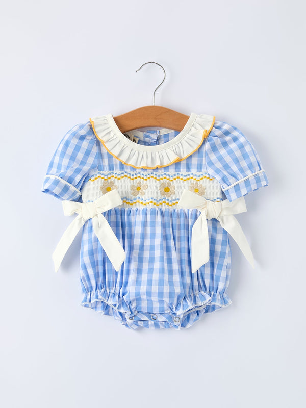 Spring Daisy Bow Smocked Baby Girl Romper