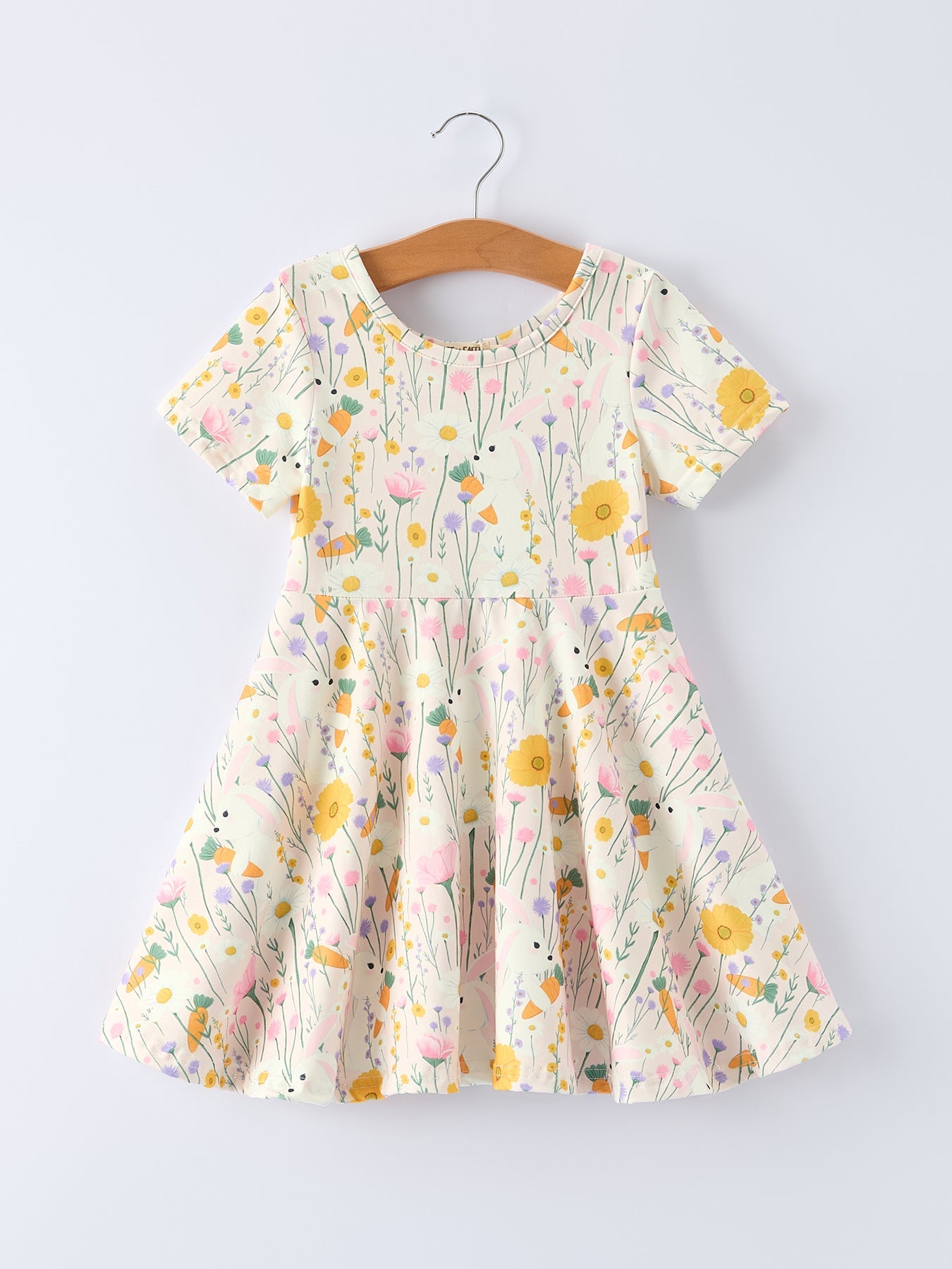 Spring Easter Bunny Yellow Floral Girls Dress