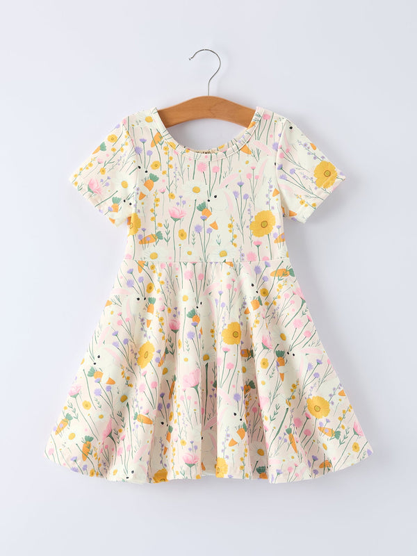 Spring Easter Bunny Yellow Floral Girls Dress