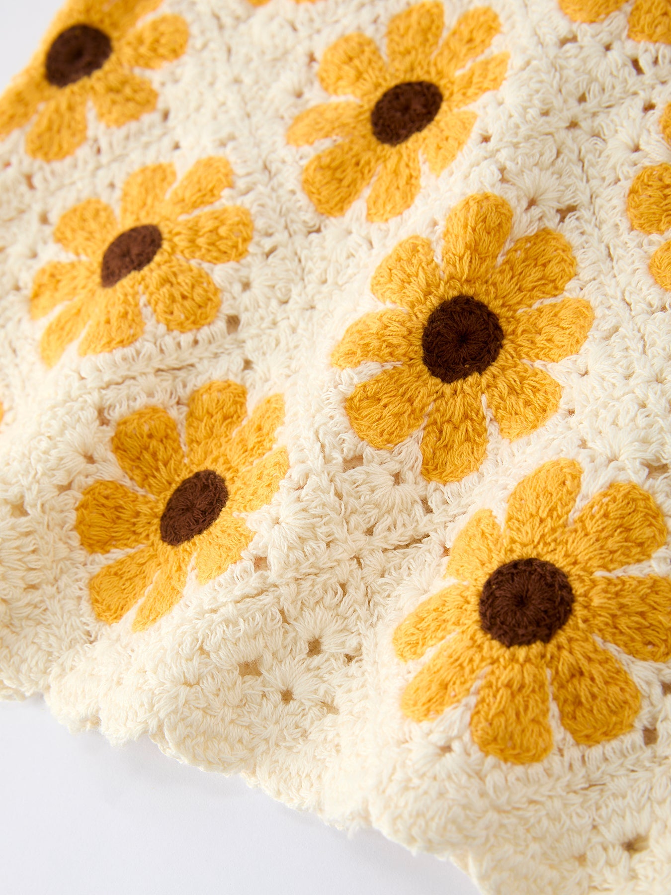 Summer Crochet Sunflower Girl Dress with Headscarf