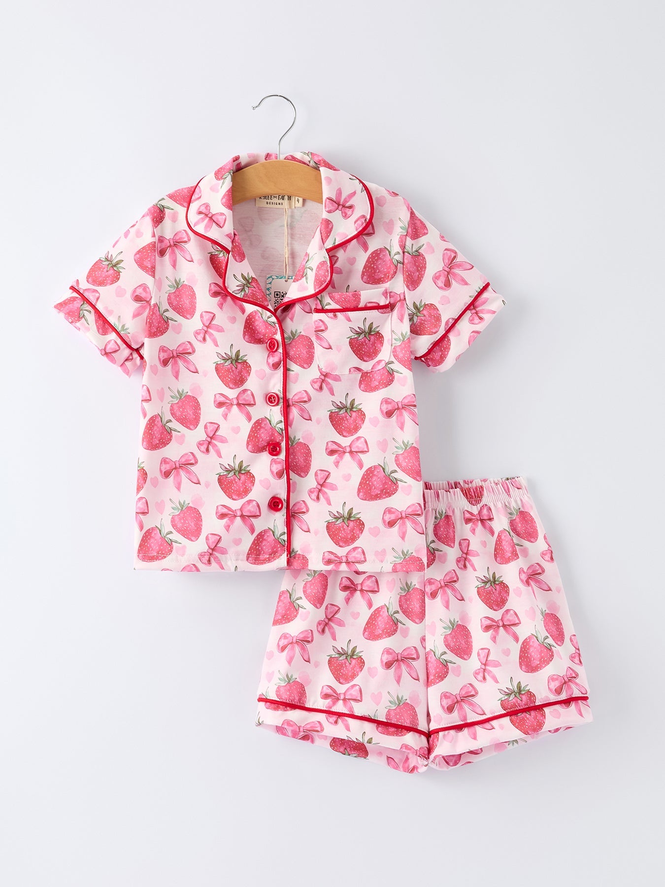 Preorder Spring Strawberry Bow Short Sleeve Shorts Pajama Set