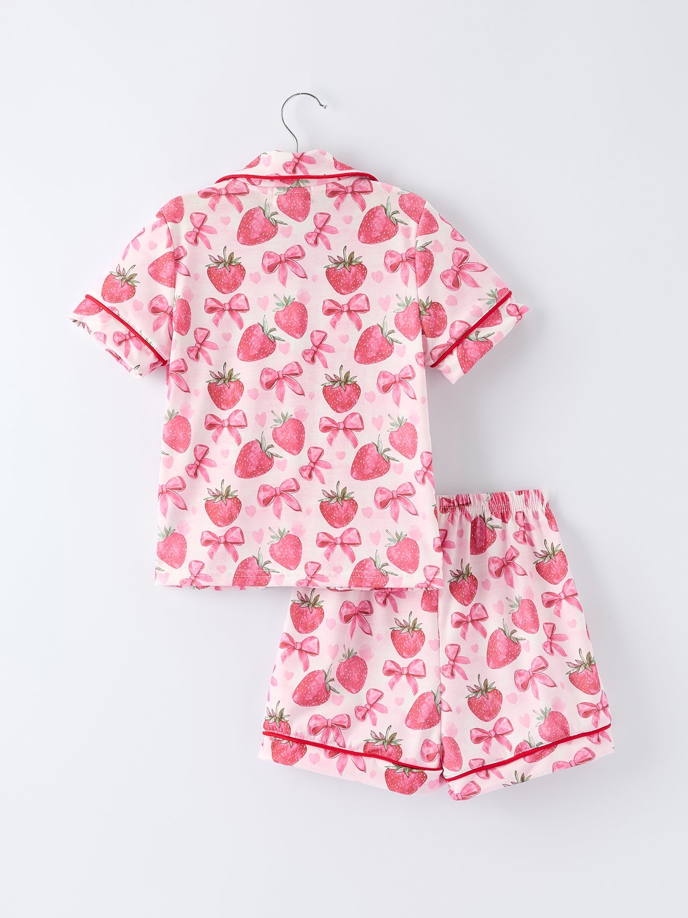 Preorder Spring Strawberry Bow Short Sleeve Shorts Pajama Set