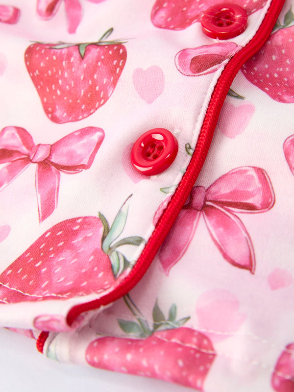 Preorder Spring Strawberry Bow Short Sleeve Shorts Pajama Set