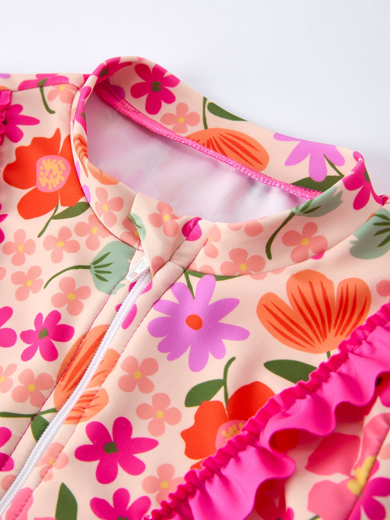 Summer Floral Ruffle Long Sleeve Girl Swimwear Set