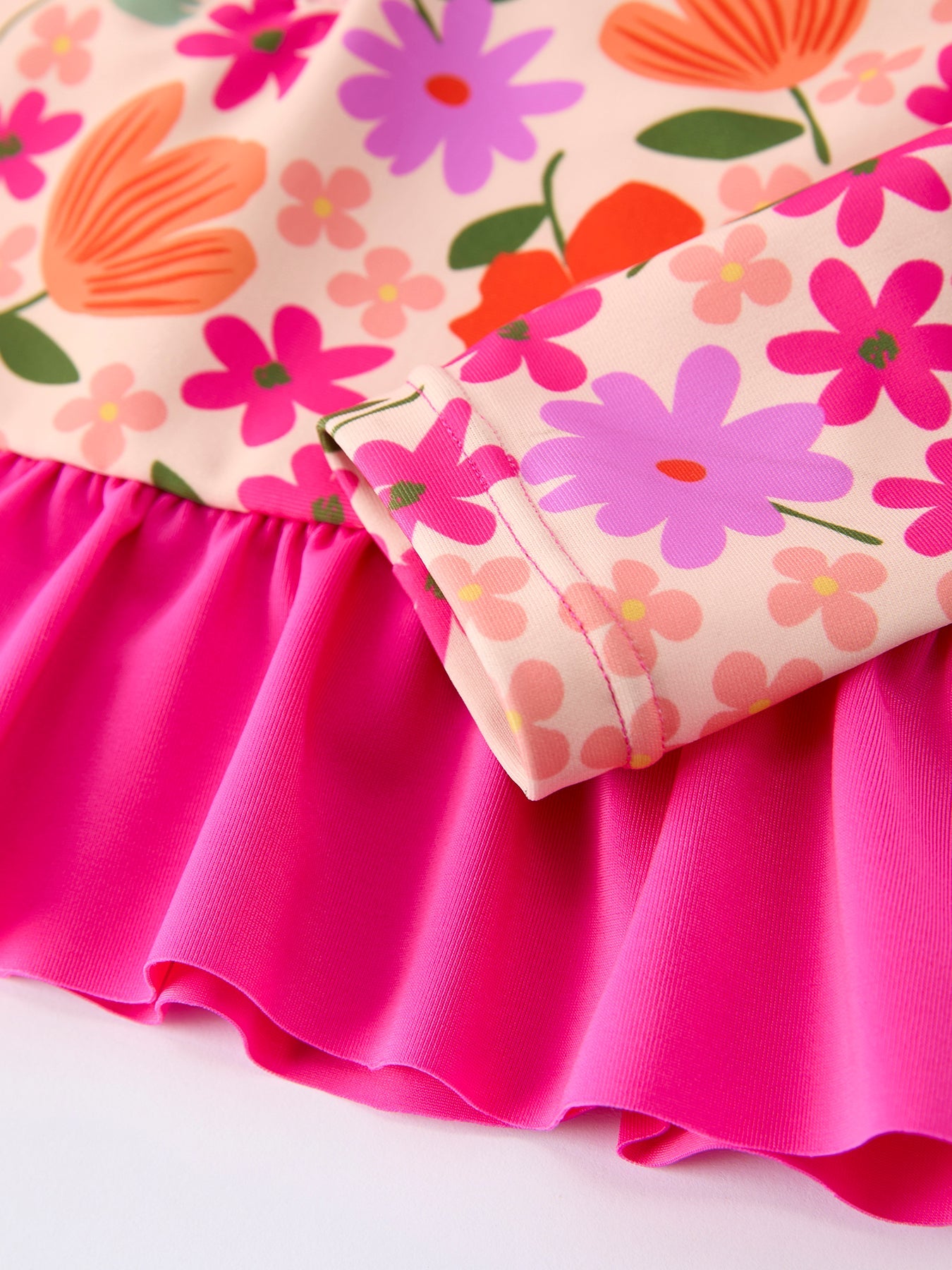 Summer Floral Ruffle Long Sleeve Girl Swimwear Set