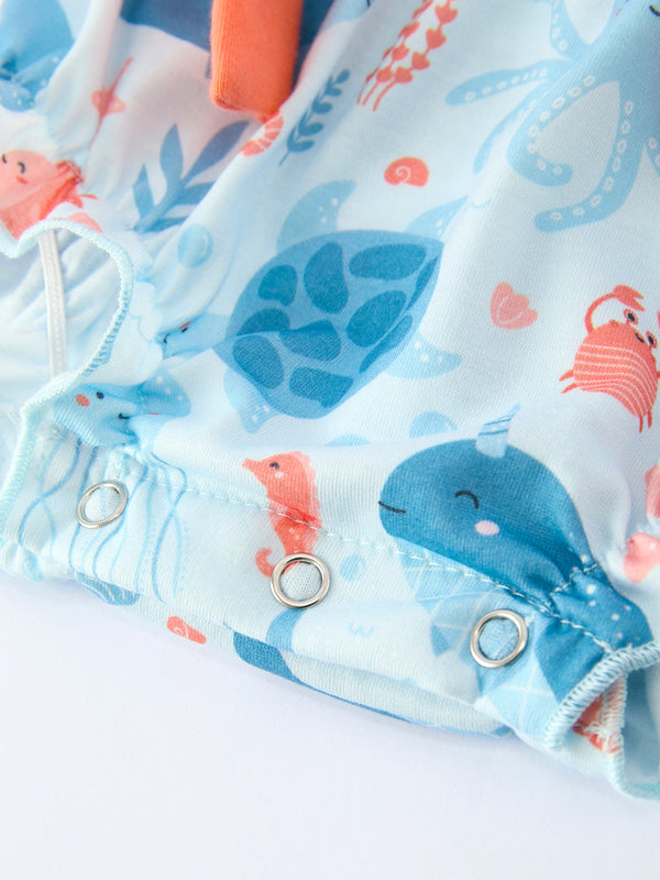 Marine Animal Embroidered Baby Girl Romper