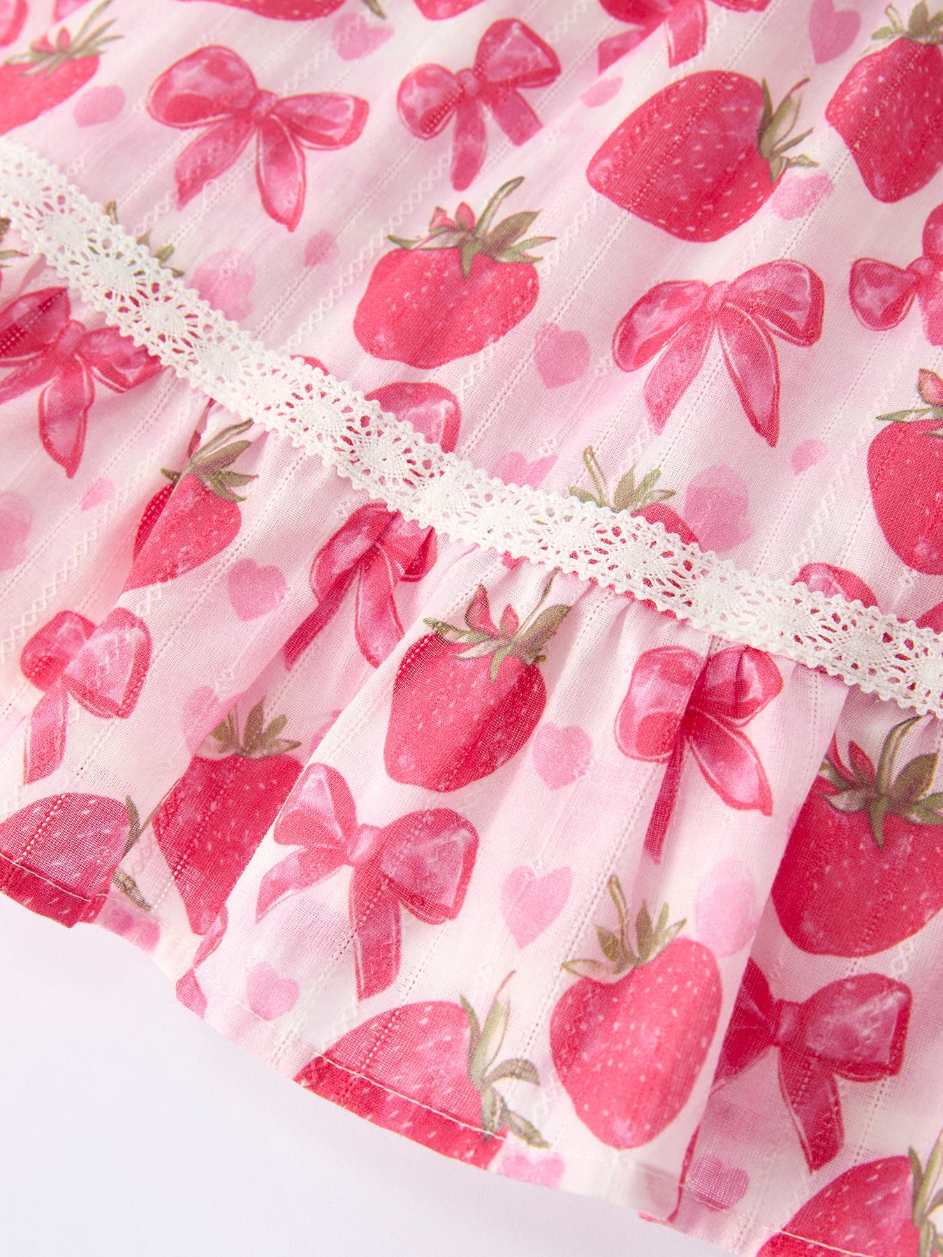 Spring Strawberry Bow Print Girls' Dress