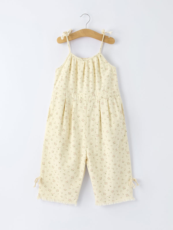 Floral Baby Girl Sleeveless Jumpsuit with Pockets