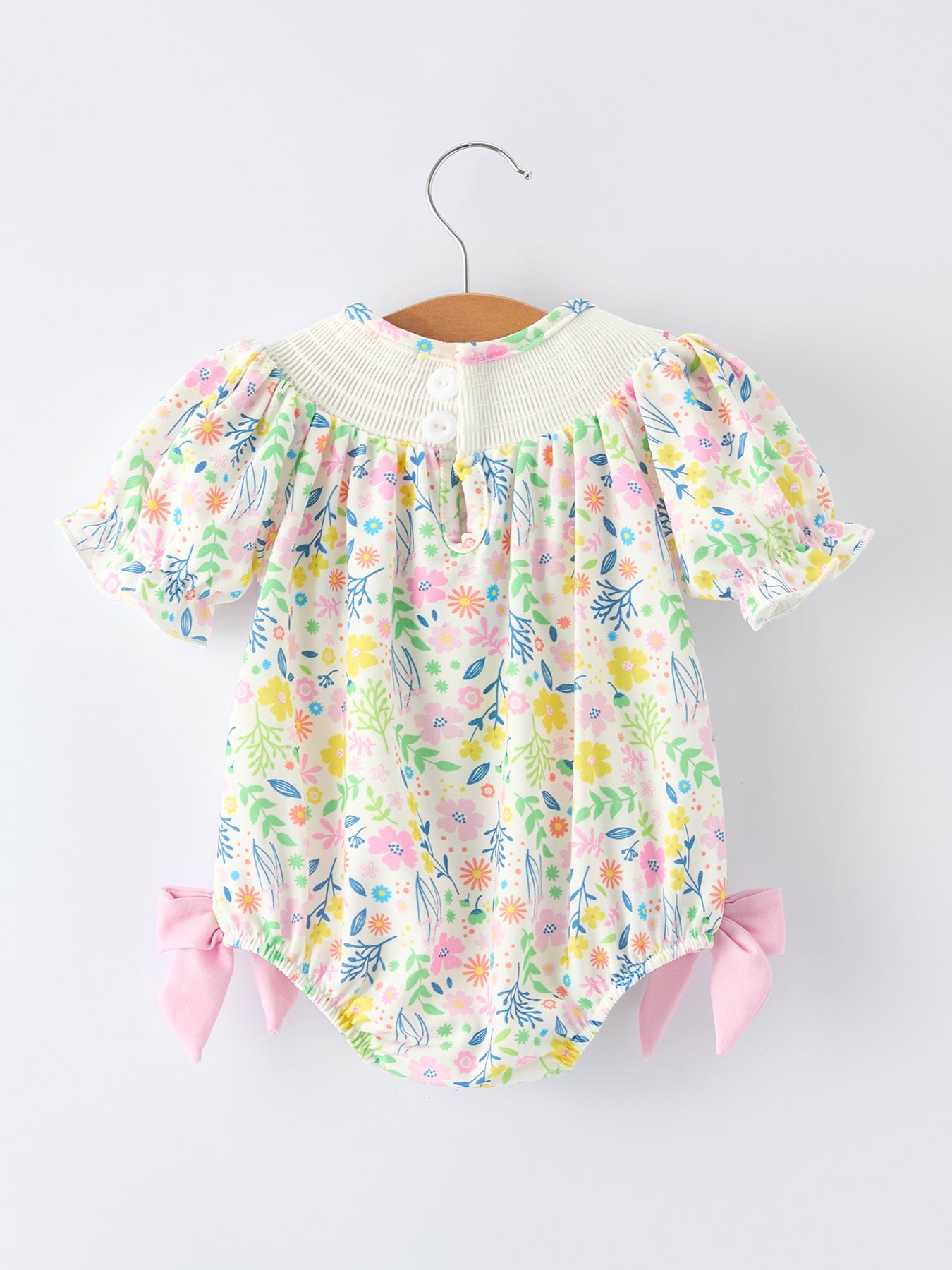 Easter Bunny Embroidered Pom-Pom Short-Sleeved  Girls Romper