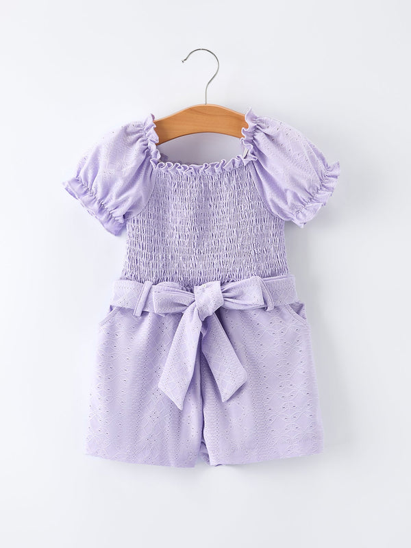 Spring Purple Short-sleeved Girls Jumpsuit