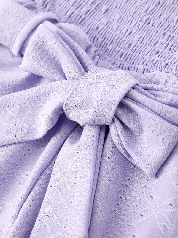 Spring Purple Short-sleeved Girls Jumpsuit