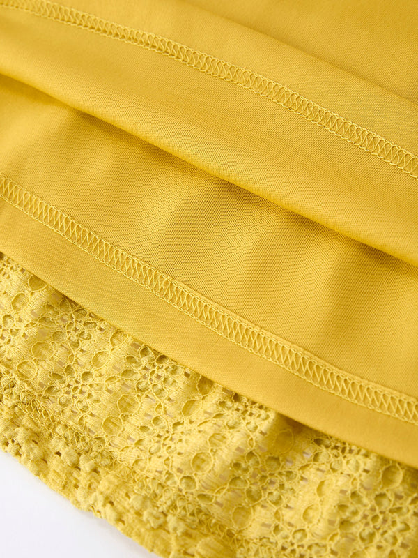 Spring Solid Girls Lace Tiered Dress With Scrunchie