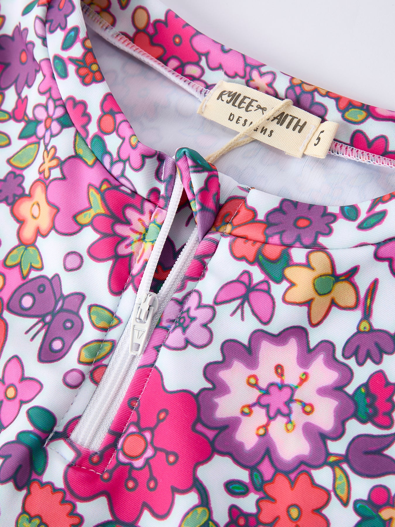 Hot Pink Summer Floral Girls Long-Sleeved Swimsuit Set