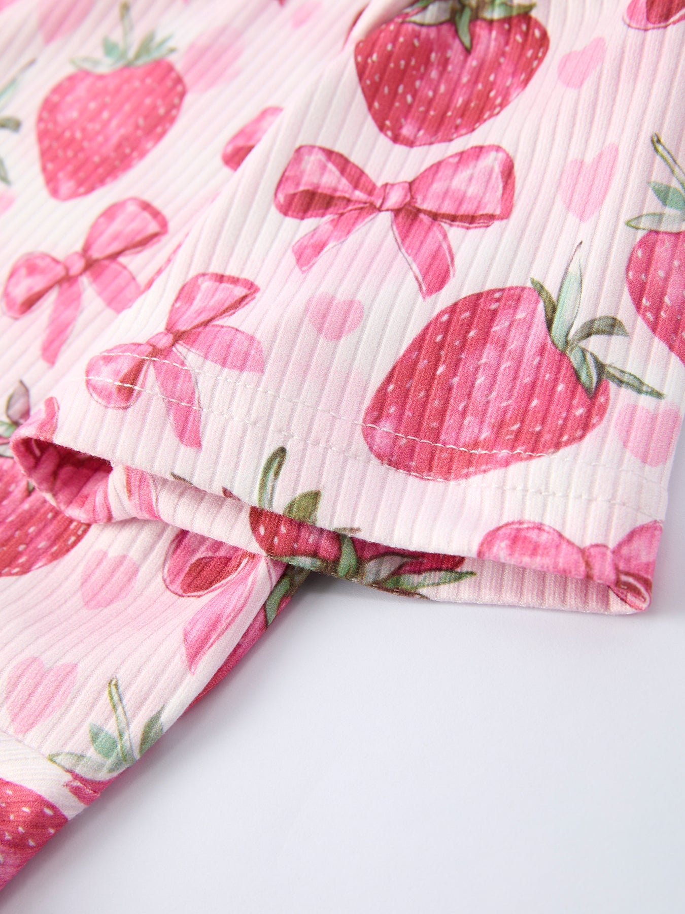 Summer Strawberry Bow Girls Short Sleeve Dress