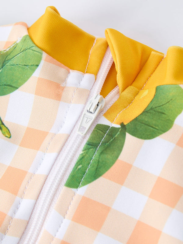 Lemon Print Long Sleeve Girls One Piece Swimsuit