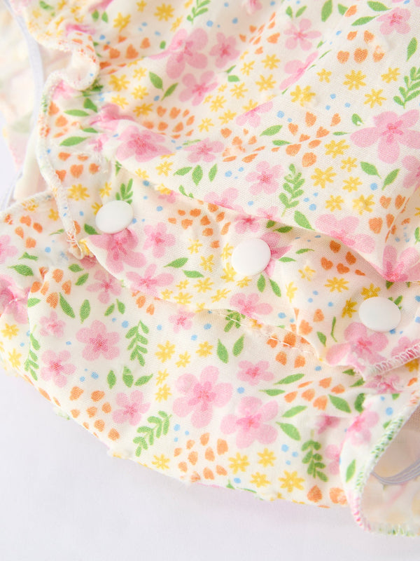 Floral Girls Smocked Ruffle Romper