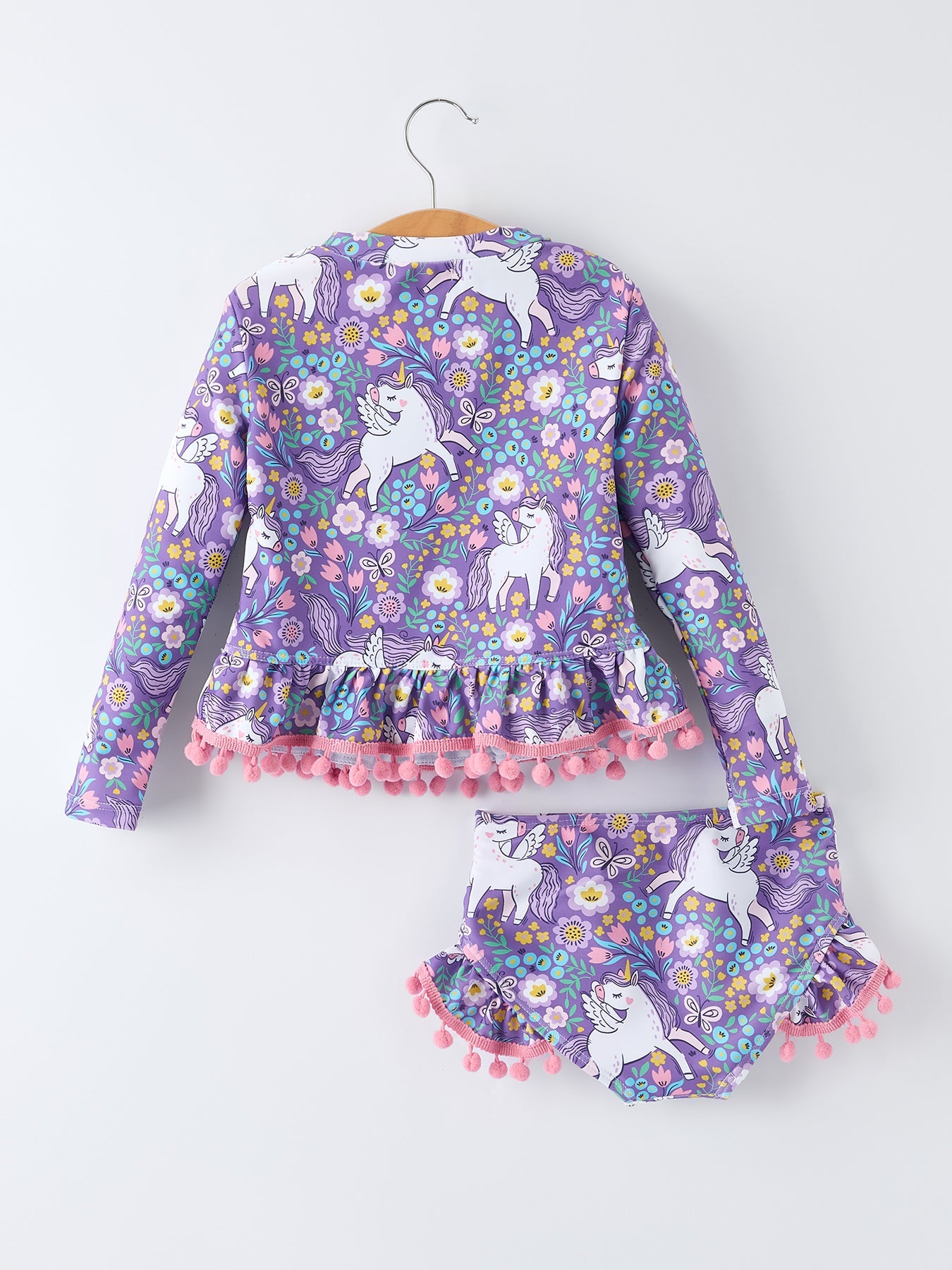 Girls Unicorn Long Sleeve Ruffle Swimsuit Set