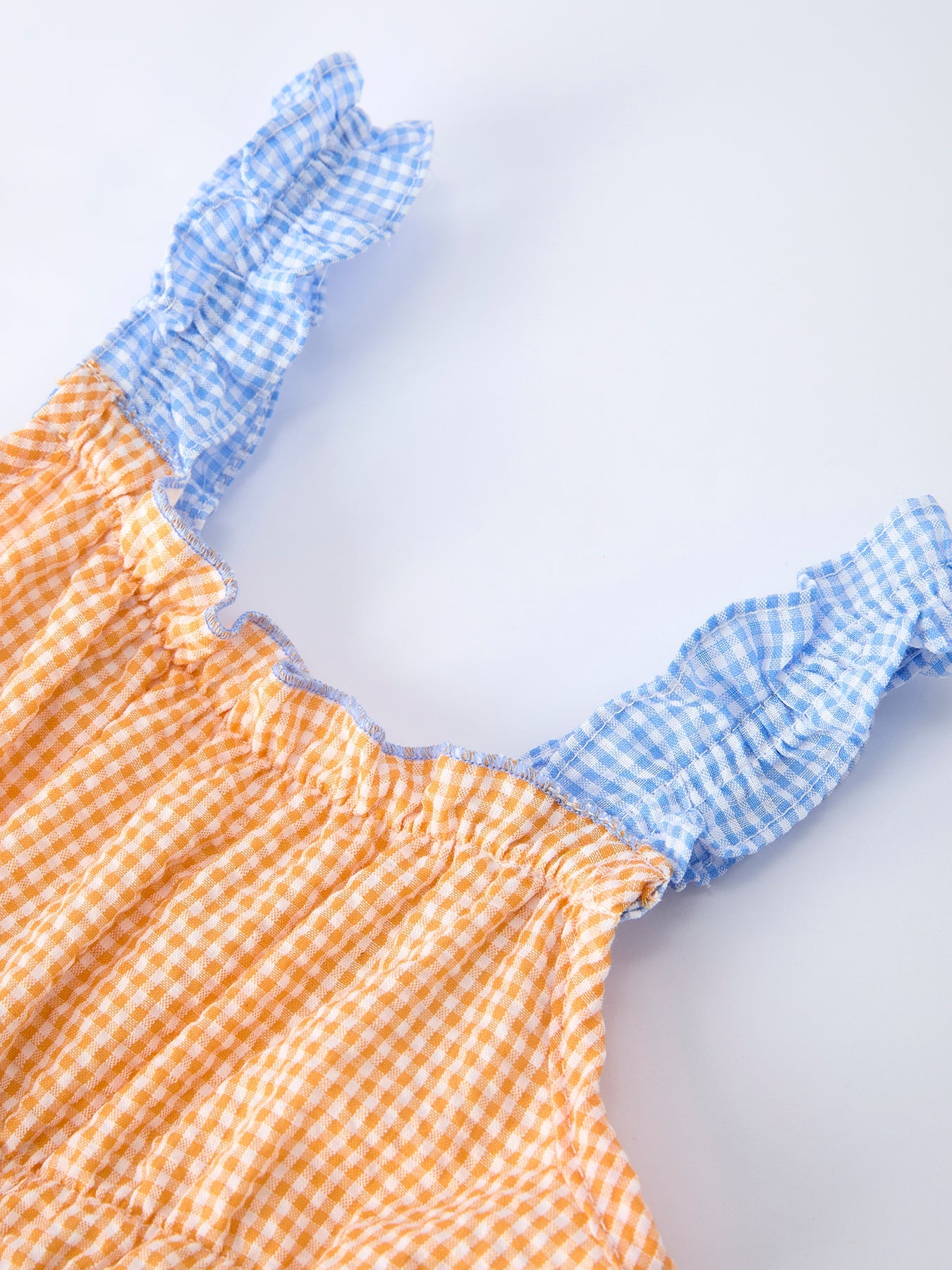 Colorblock Gingham Girls Ruffle Dress