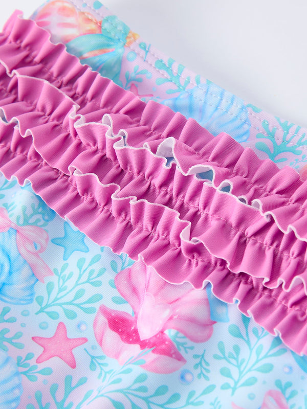 Summer Ocean Print Girls Two Piece Swimsuit