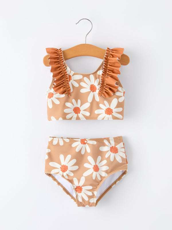 Daisy Floral Girls Ruffle Two Piece Swimsuit