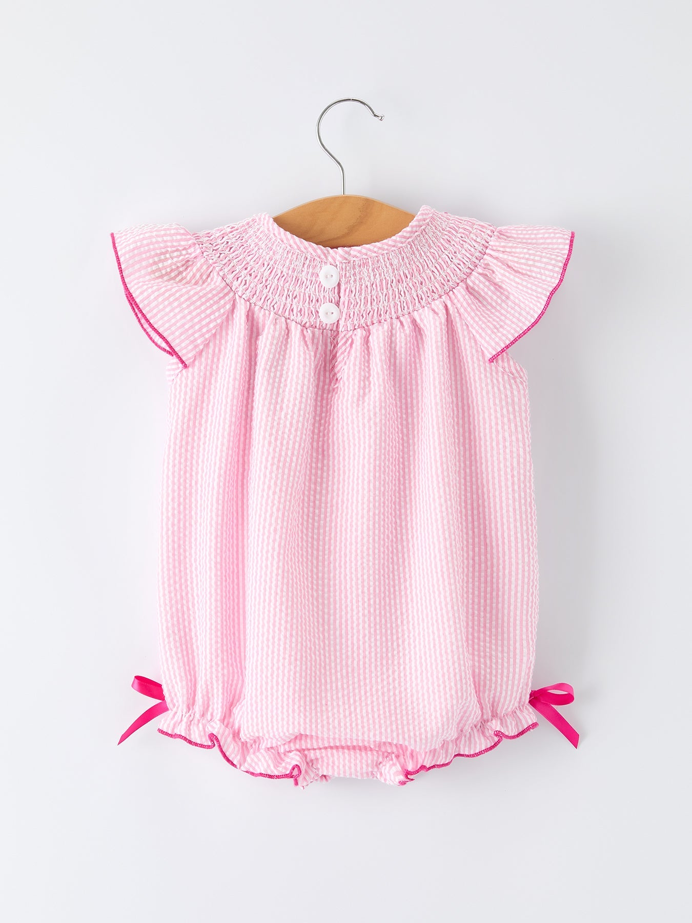 Strawberry Smocked Girl Romper Bow Ruffle