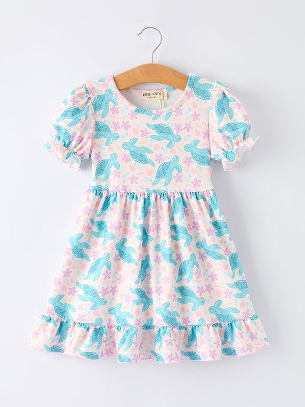 Ocean Animal Sea Turtle Girl Ruffle Dress