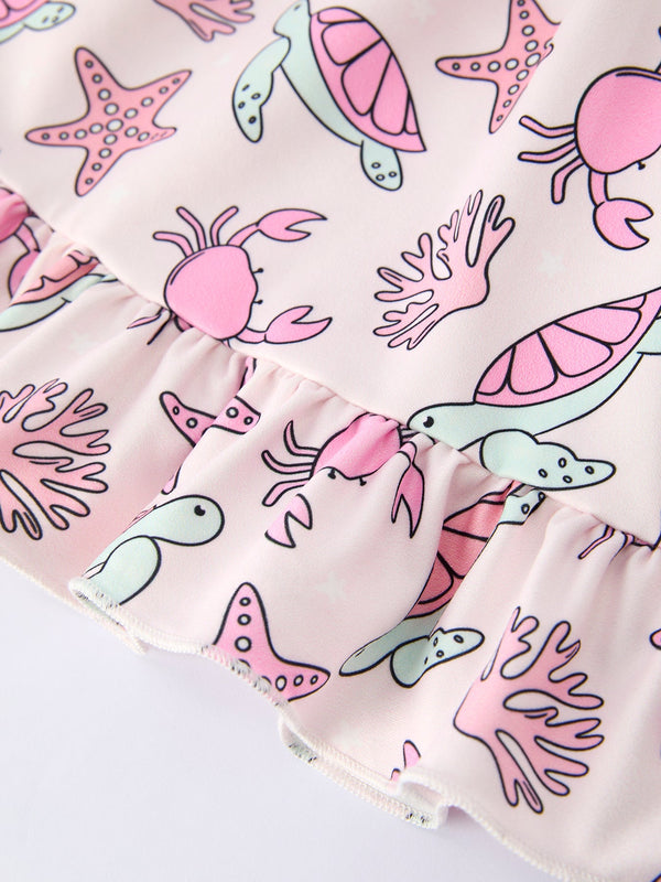 Ocean Print Girl Ruffle Dress