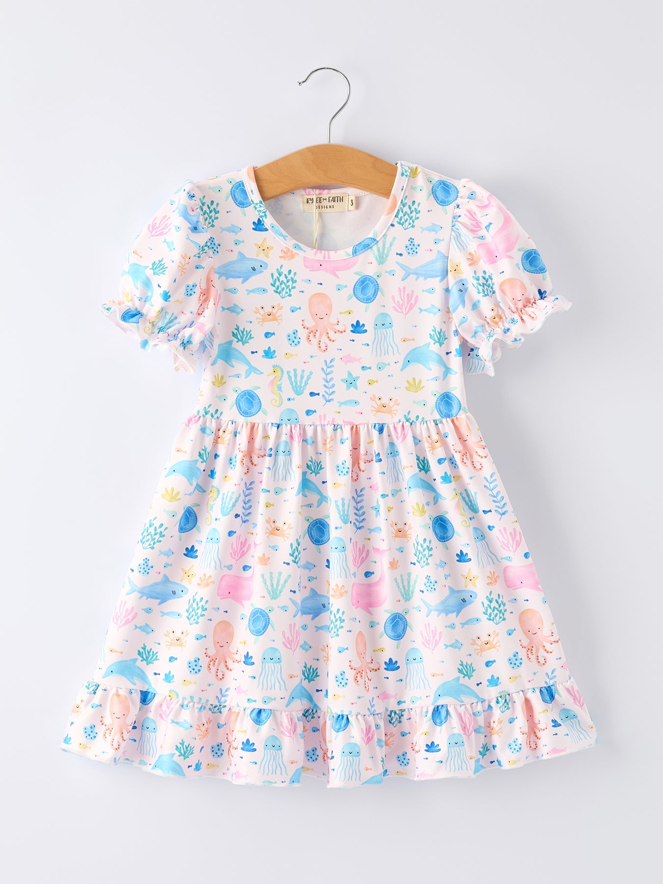 Ocean Animal Print Girl Ruffle Dress