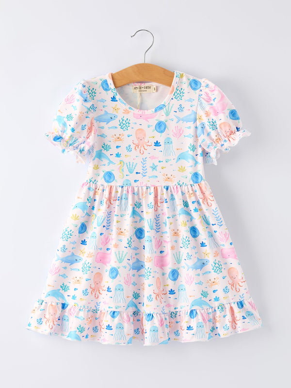 Ocean Animal Print Girl Ruffle Dress
