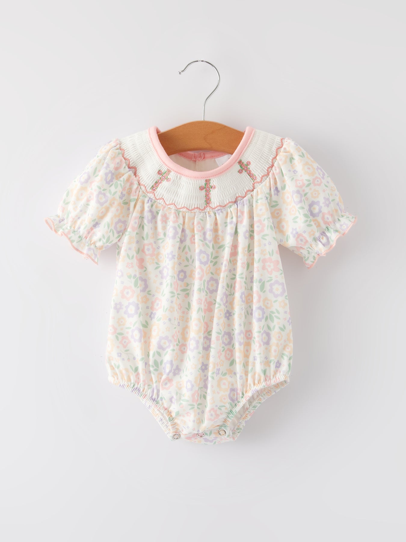 Spring Summer Cross Smocking Embroidery Colorful Romper