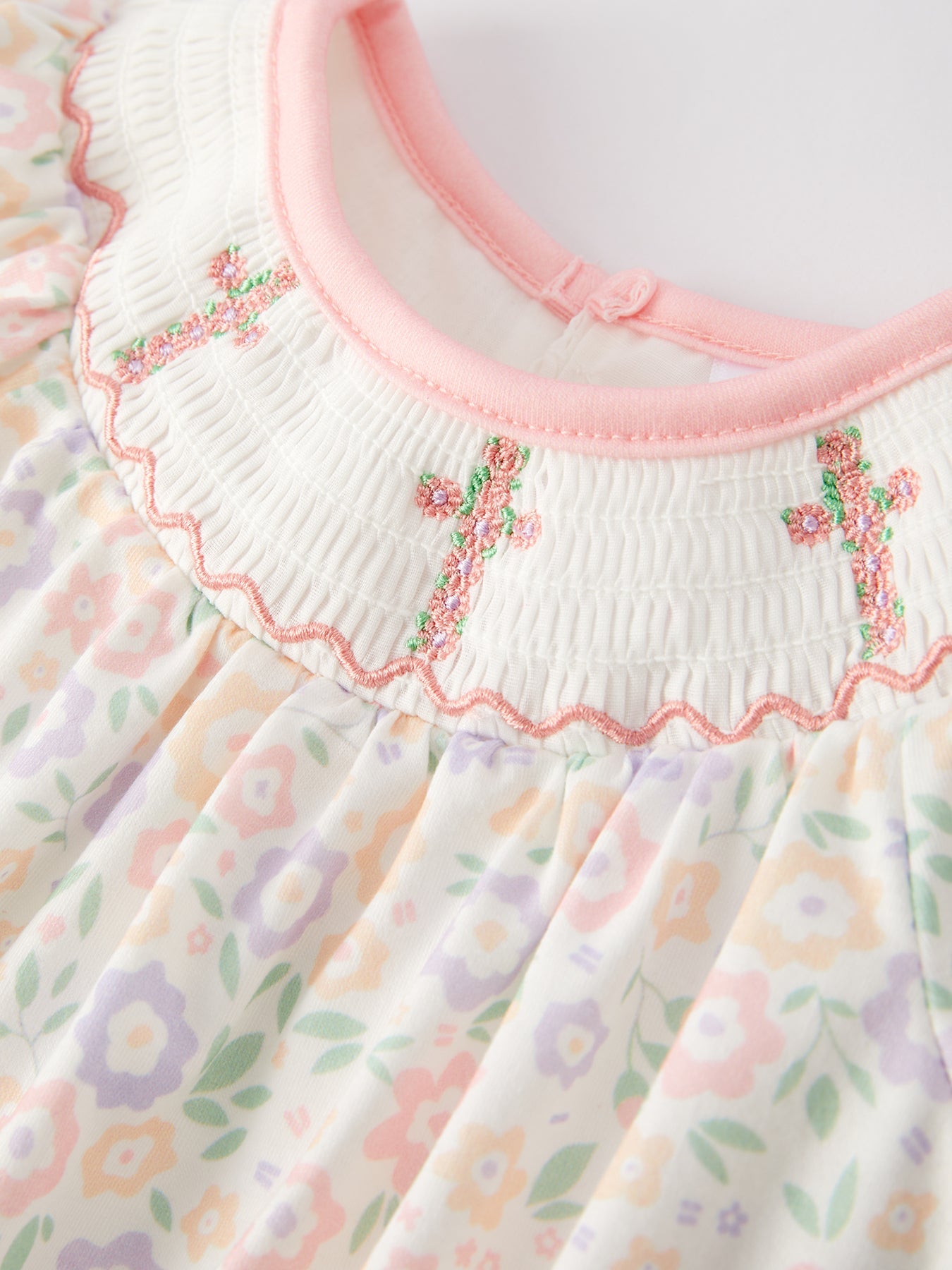 Spring Summer Cross Smocking Embroidery Colorful Romper