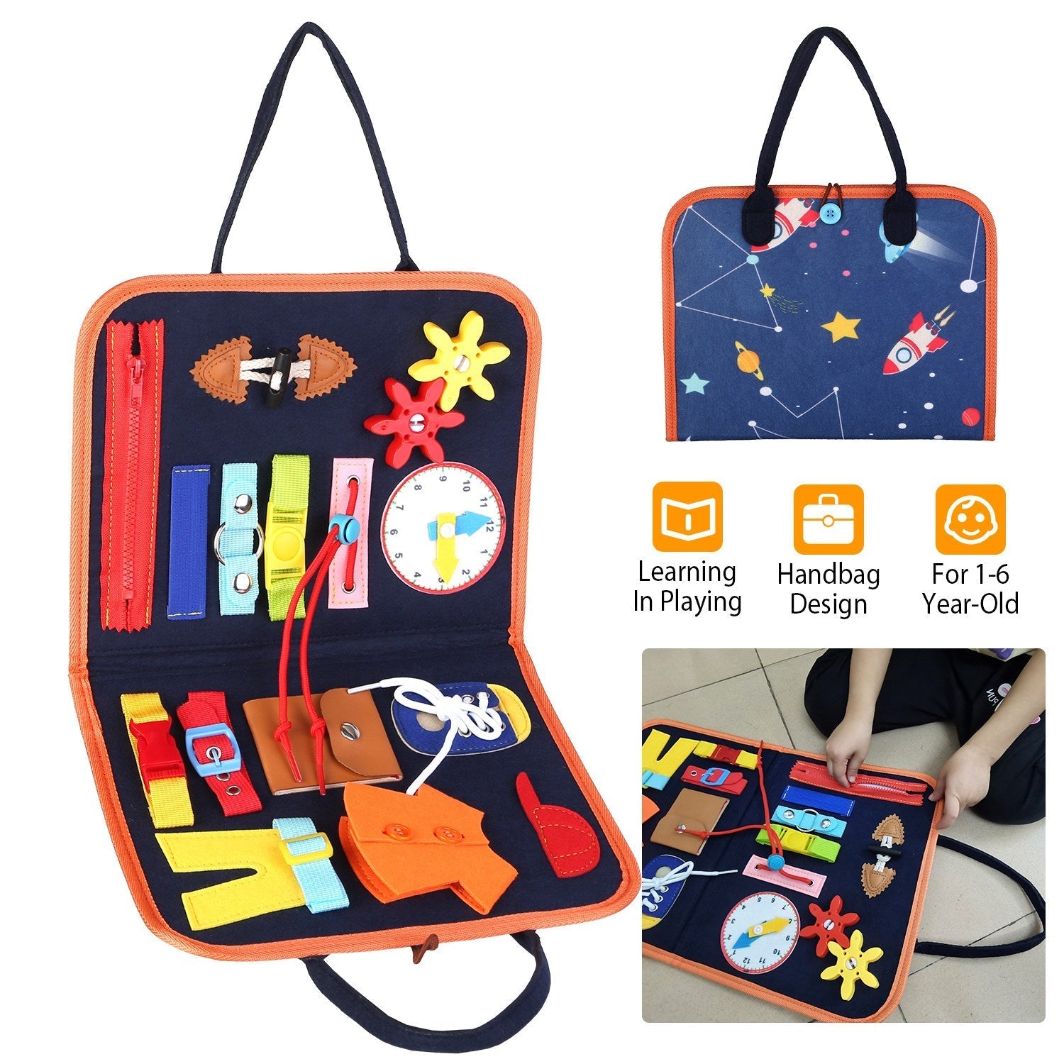 Kids Busy Board Sensory Activity Board Preschool Learning Toys Montessori Educational Gift for 1-6 Years Old Baby Toddler Girls Boys